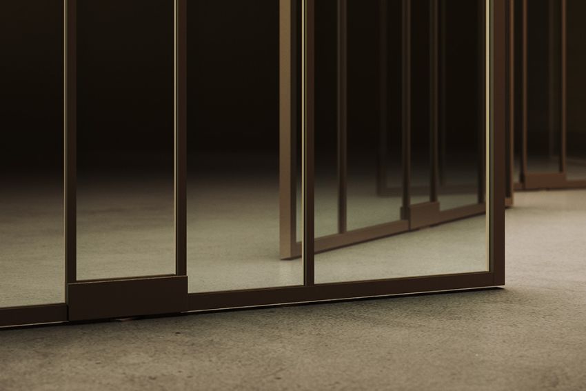 Divina Pivotica avec profilés arrondis : une touche créative pour une paroi vitrée avec porte pivotante